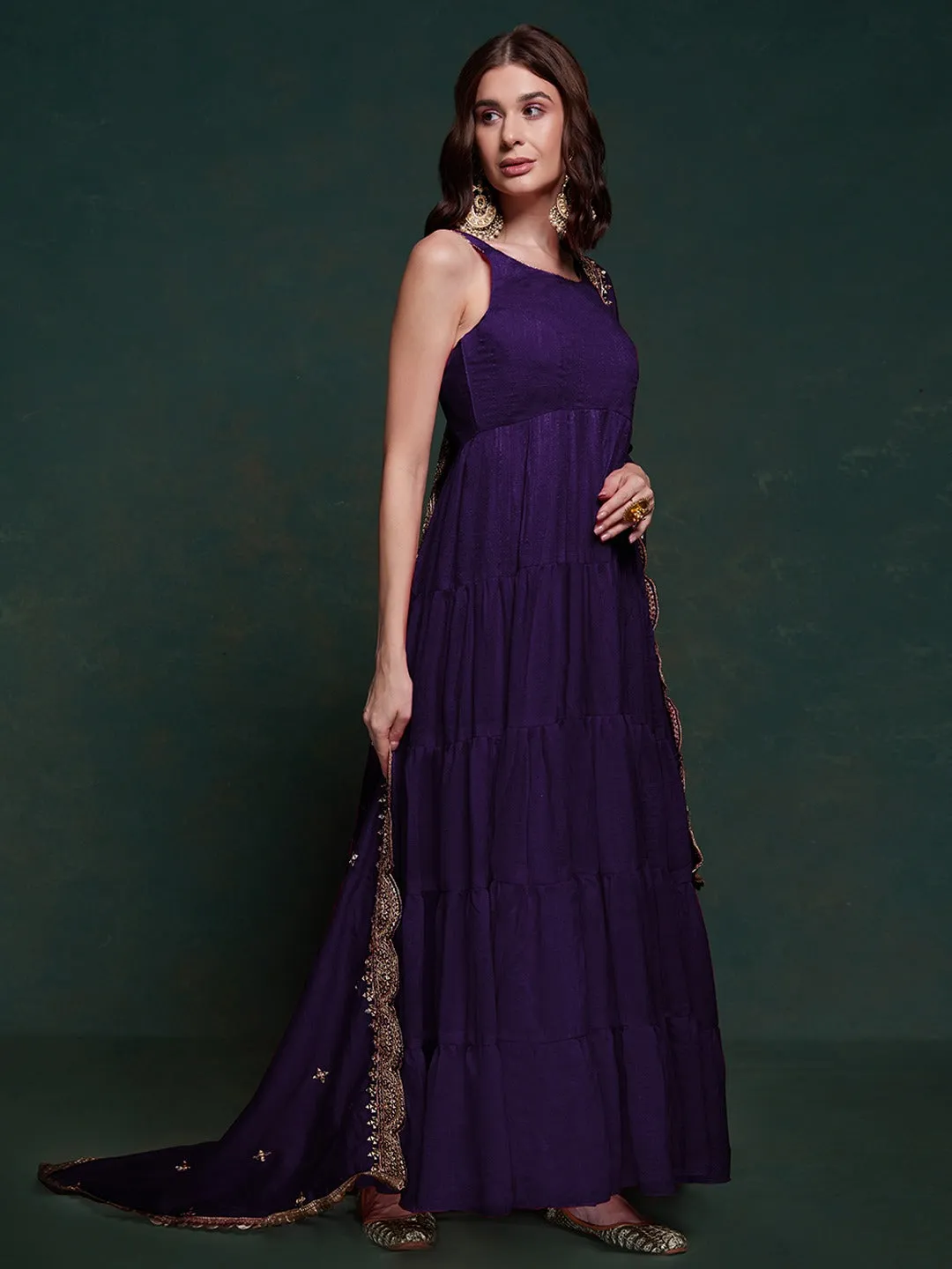 Purple Silk Gown with Sequins and Zari Embellishments