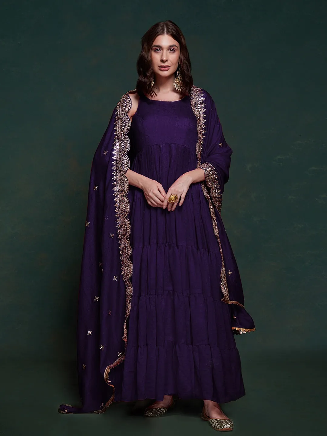 Purple Silk Gown with Sequins and Zari Embellishments