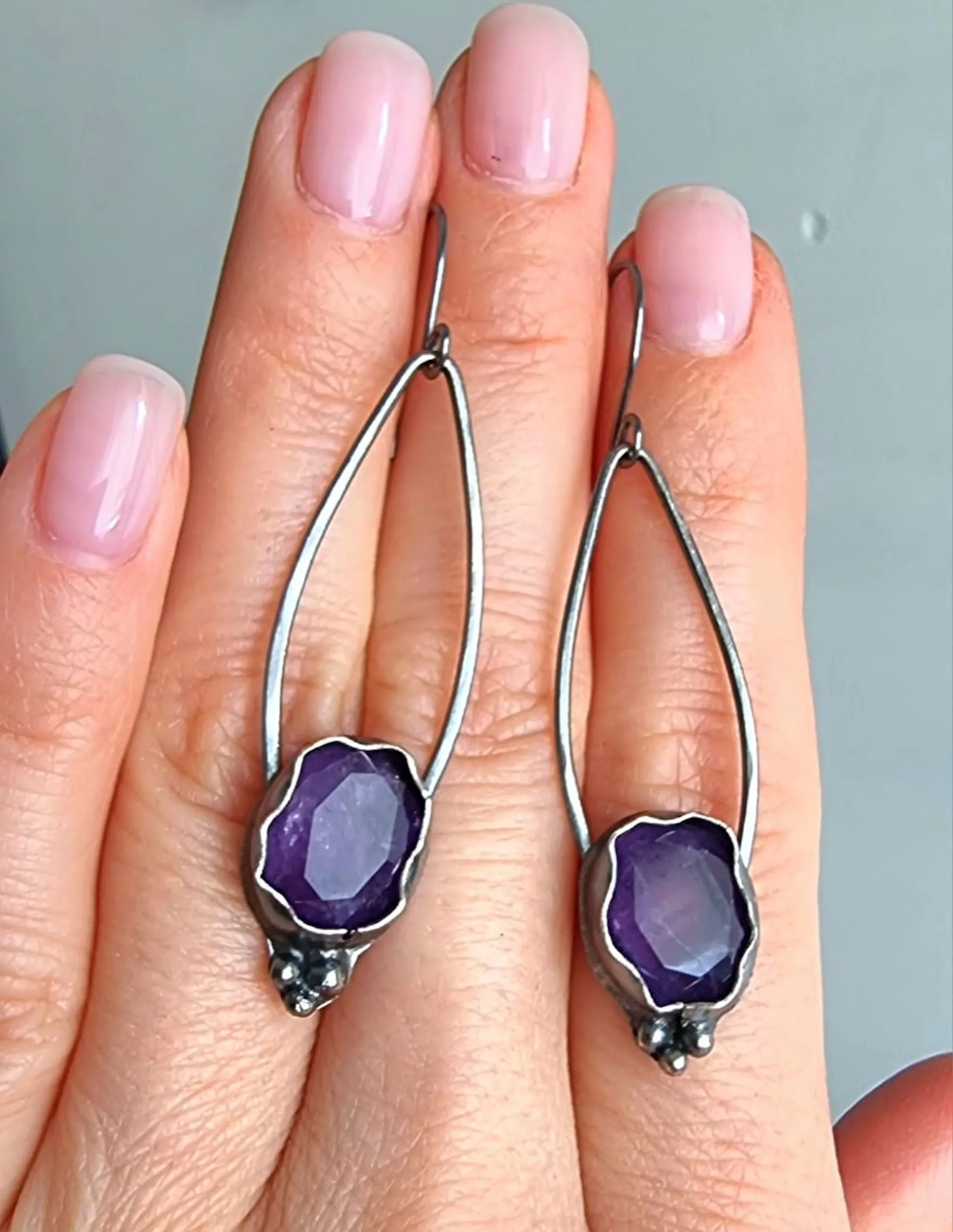 Purple Stone Drop Earrings - Amethyst Gemstone Dangle Earrings