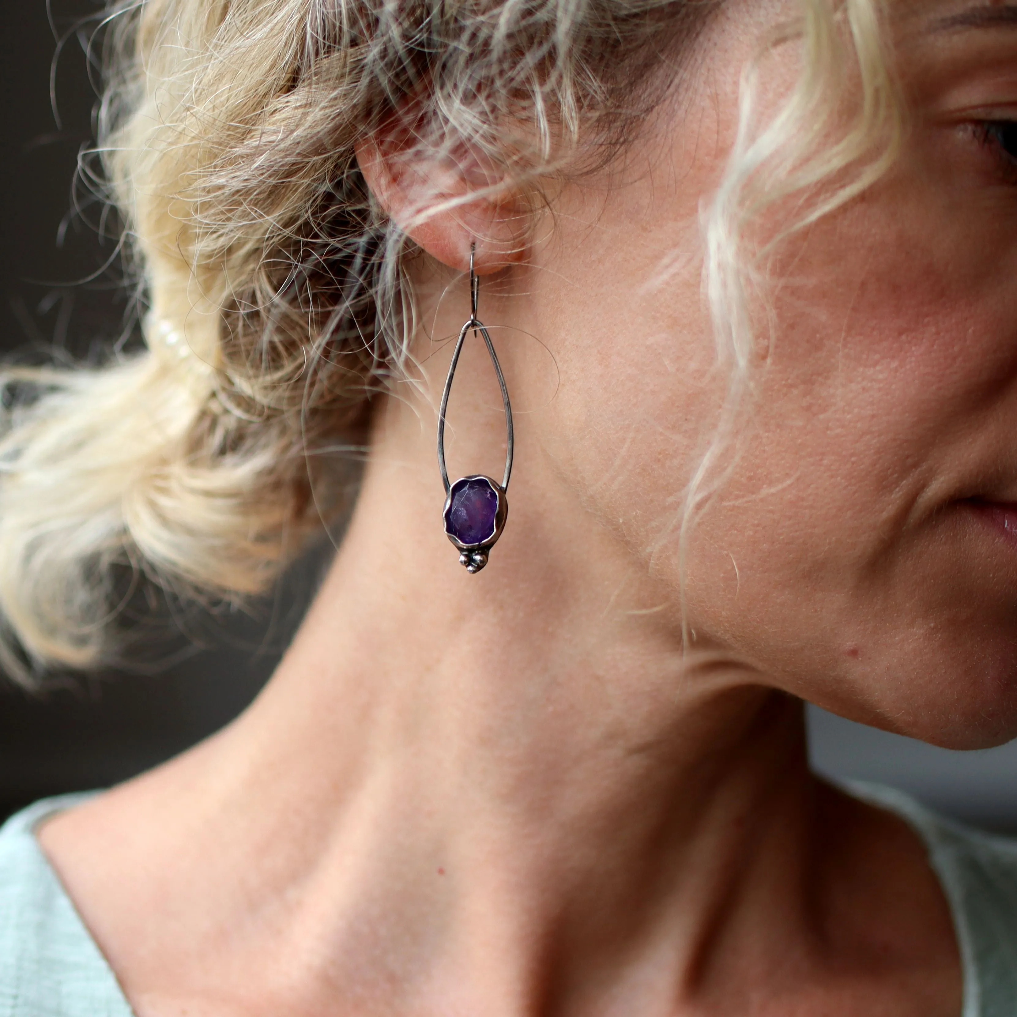 Purple Stone Drop Earrings - Amethyst Gemstone Dangle Earrings