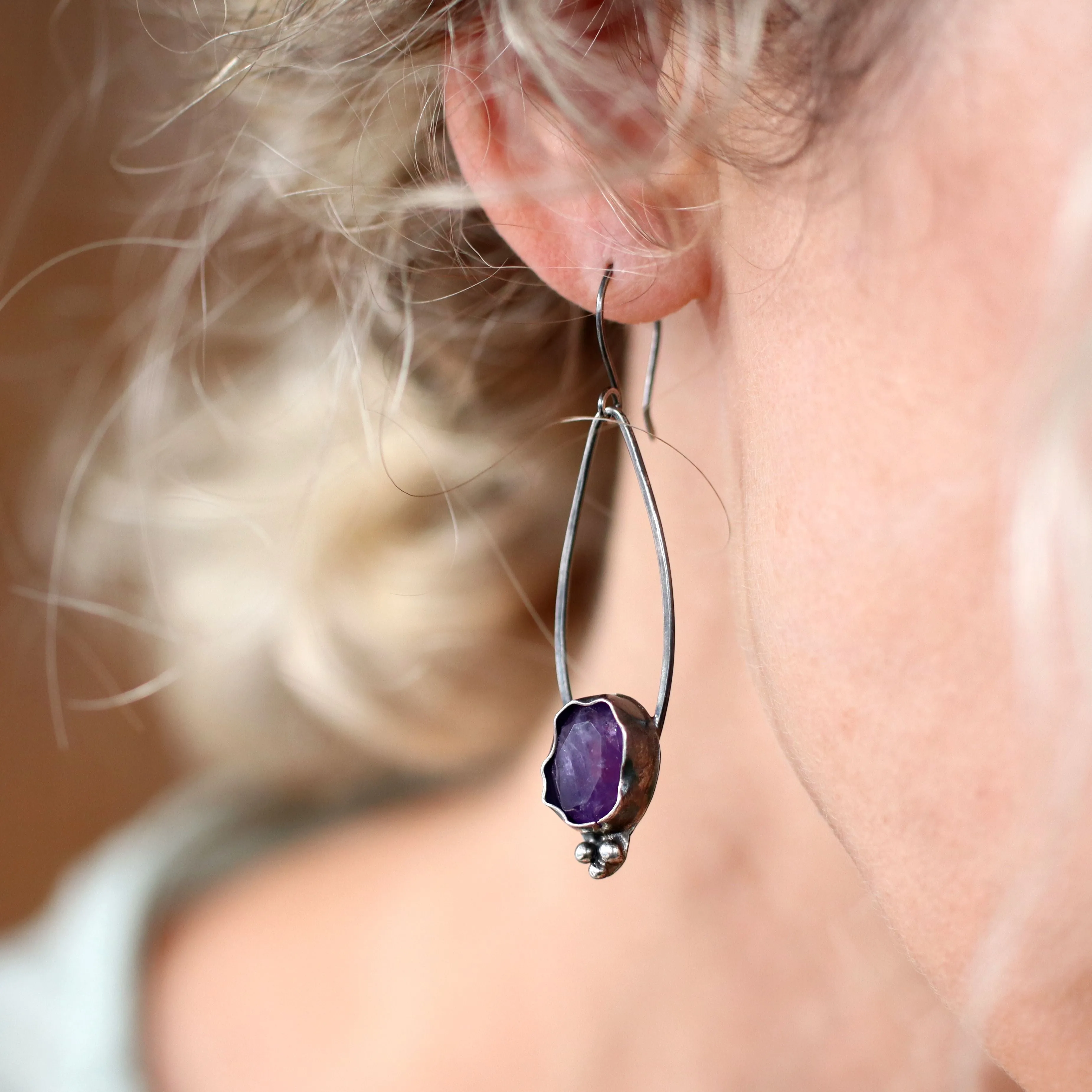 Purple Stone Drop Earrings - Amethyst Gemstone Dangle Earrings