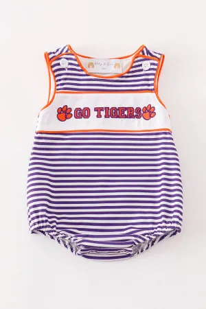 Purple stripe GO TIGERS embroidery boy bubble