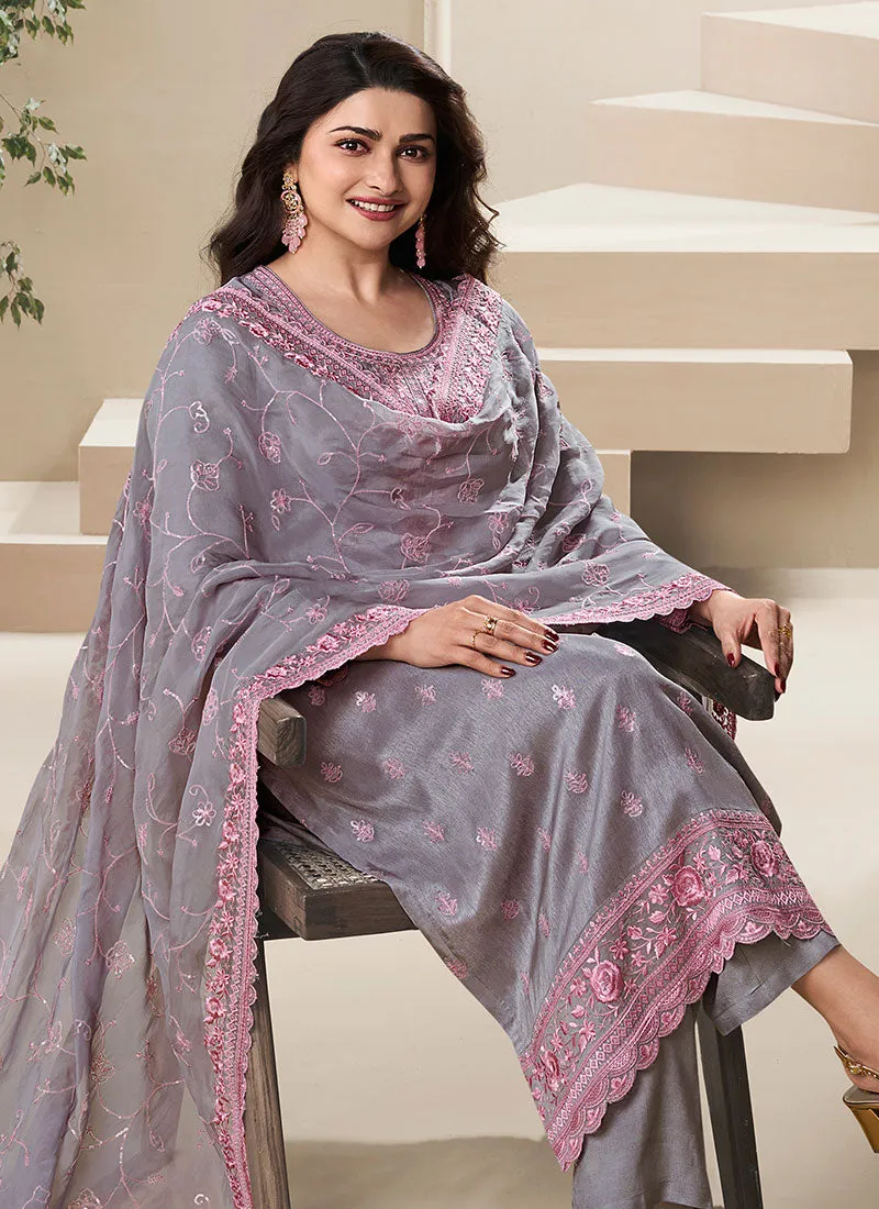 Purple Thread Work Embroidery Salwar Kameez Suit