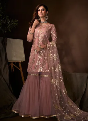 Purple Traditional Embroidered Gharara Suit