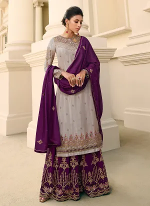 Purple Two Tone Designer Gharara Style Suit