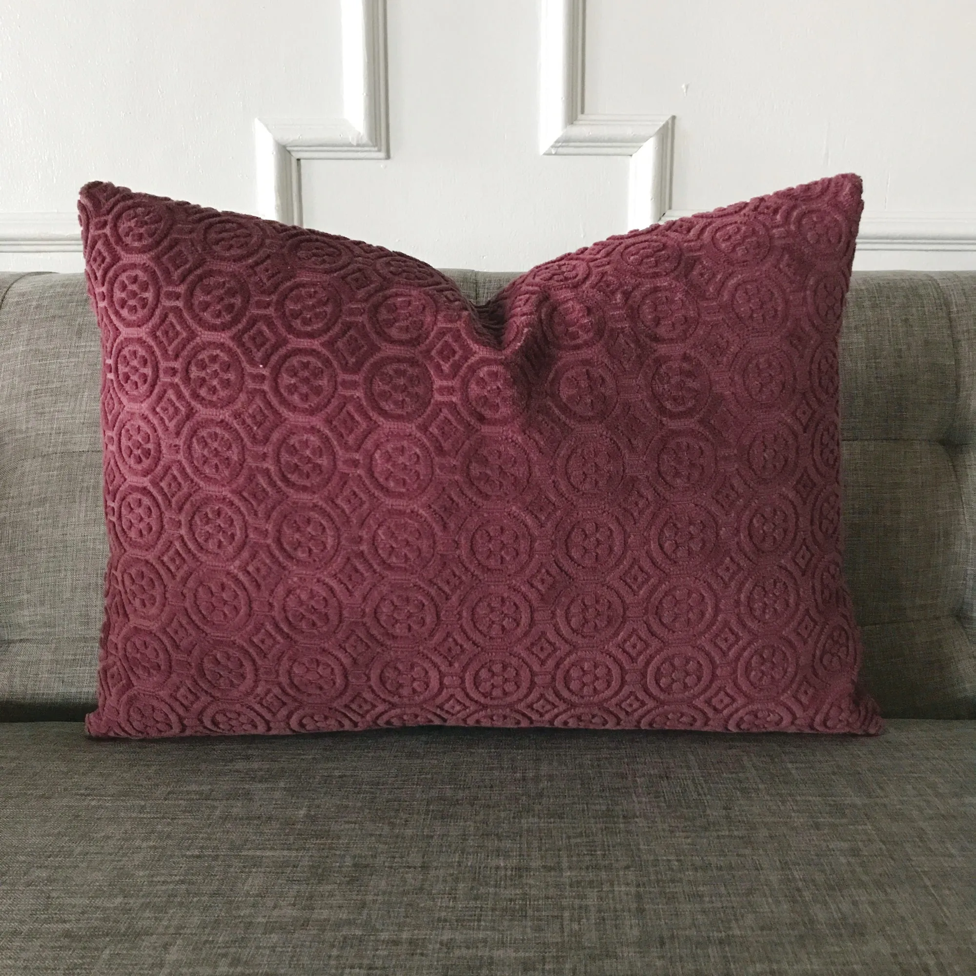 Purple Velvet Floral Geometric Jacquard Lumbar Pillow Cover 16x22