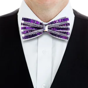 Purple White Shining Rhinestone Pre-tied Adjustable Length Bow Tie