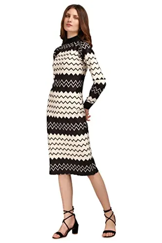 PURVAJA Women's Polyester Blend Bodycon Knee-Length Cocktail Dress (Siri-037-Zigzag-XXL_Beige