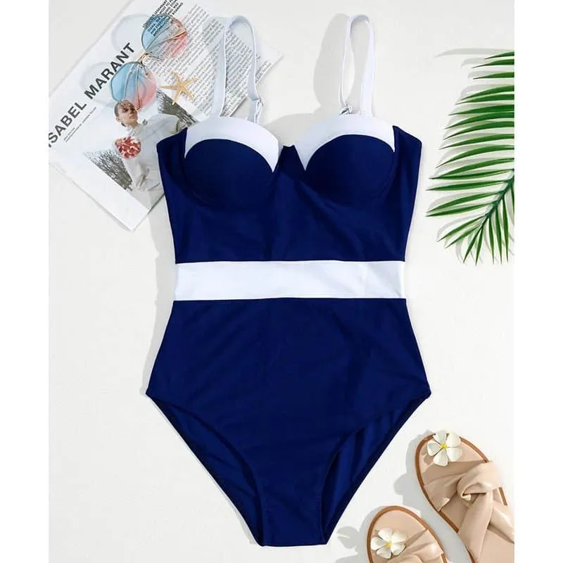 Push Up One Piece Swimwear with High Waist and Push-Up Feature