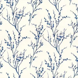 Pussy Willow Off White/Midnight Curtain Fabric