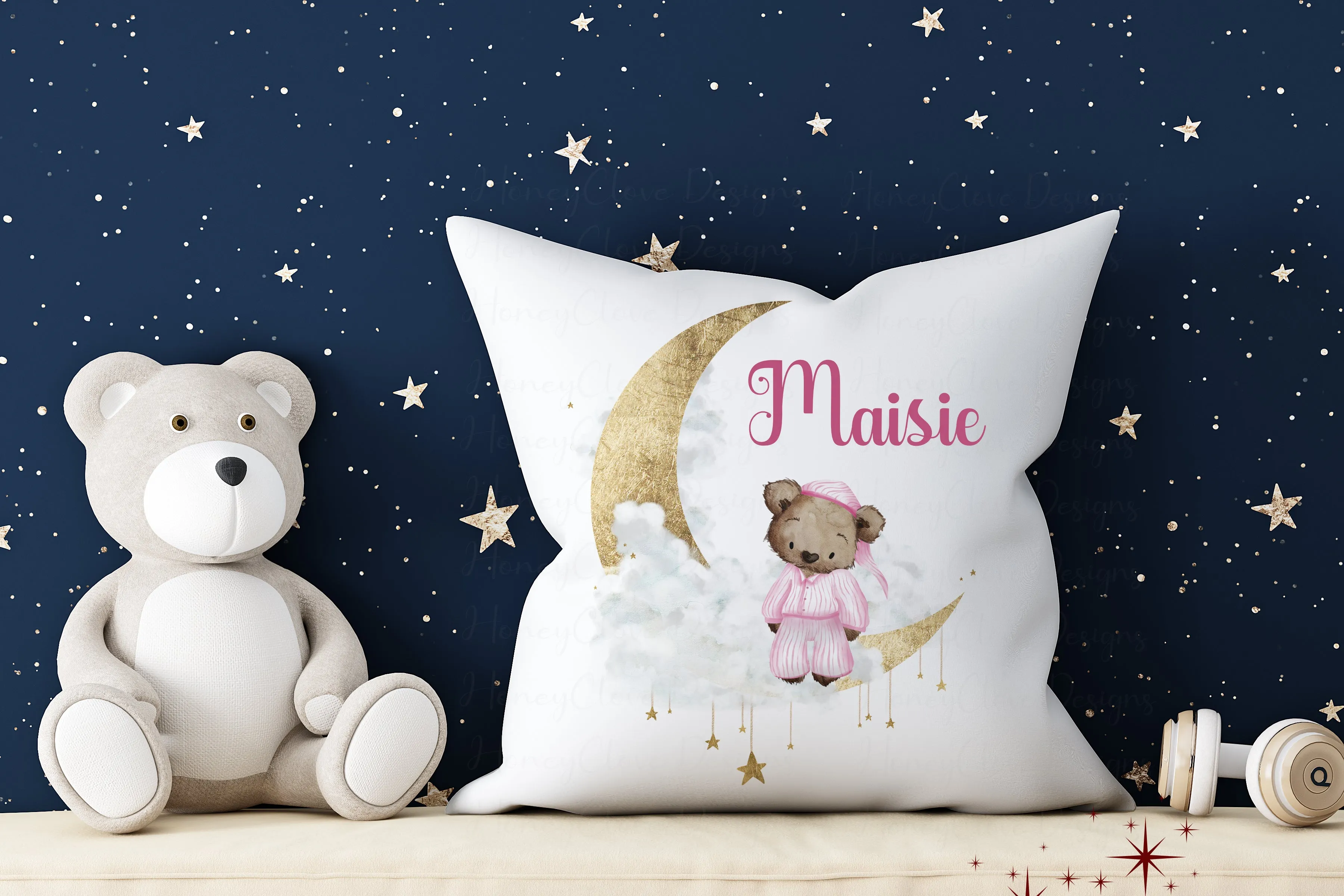 Pyjama Bear - Moon & Stars Cushion (5 Colours)