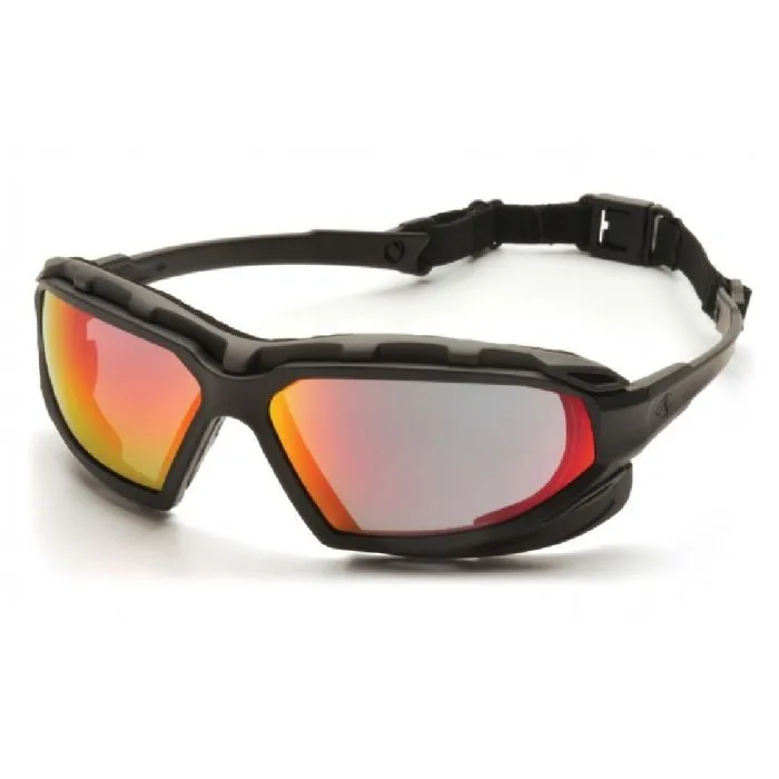 Pyramex Highlander Plus SBG5055DT Safety Glasses Sky Red Mirror Anti Fog Lens Black and Gray Frame, One Size, 1 Each