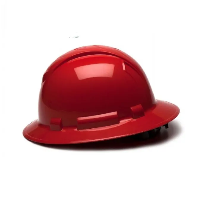 Pyramex Ridgeline HP54120 4 Point Standard Ratchet Full Brim Hard Hat, Red, One Size, 1 Each