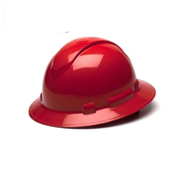 Pyramex Ridgeline HP54120 4 Point Standard Ratchet Full Brim Hard Hat, Red, One Size, 1 Each