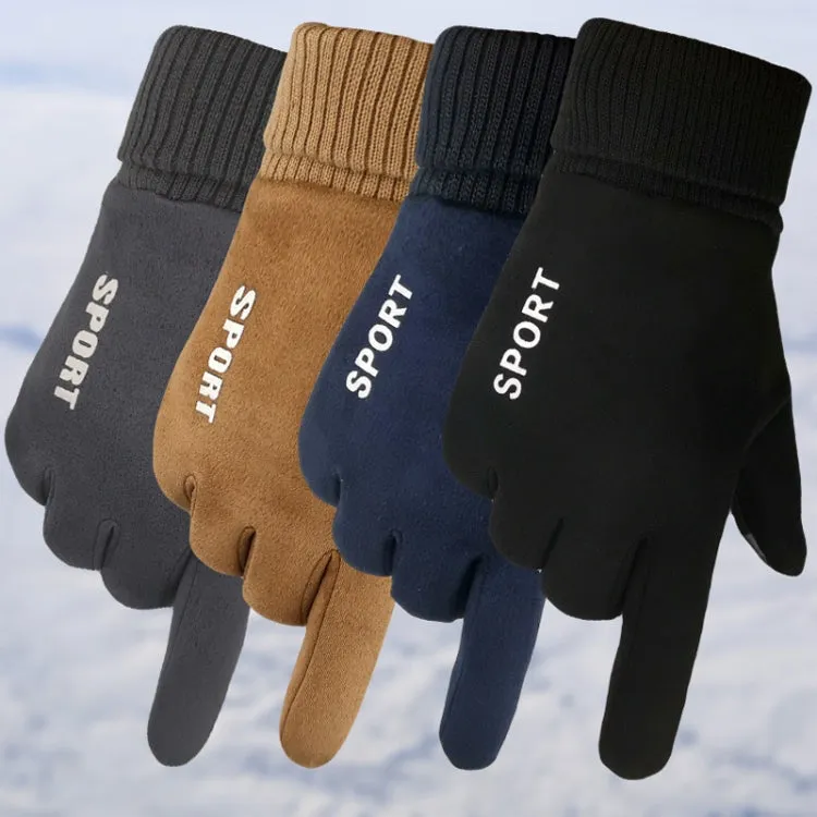 Q35 Suede Men Warm Gloves Touch Screen Sports Cycling Gloves, Size: One Size(Khaki)