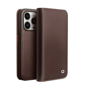 QIALINO Leather Flip Cover for iPhone 14 Pro - Brown