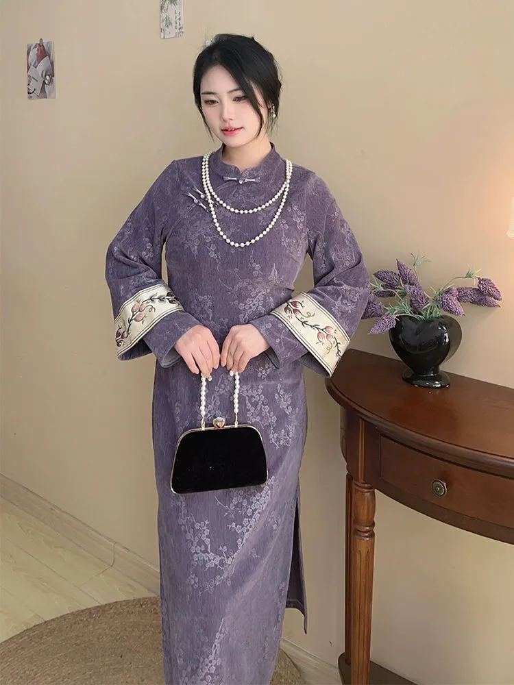 Qiezi 茄子 Aubergine 1920s Inspired Plus Size Long Sleeve Winter Qipao