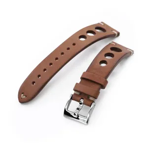 Q.R. Brown Leather Italian Handmade Racer strap, Beige St.