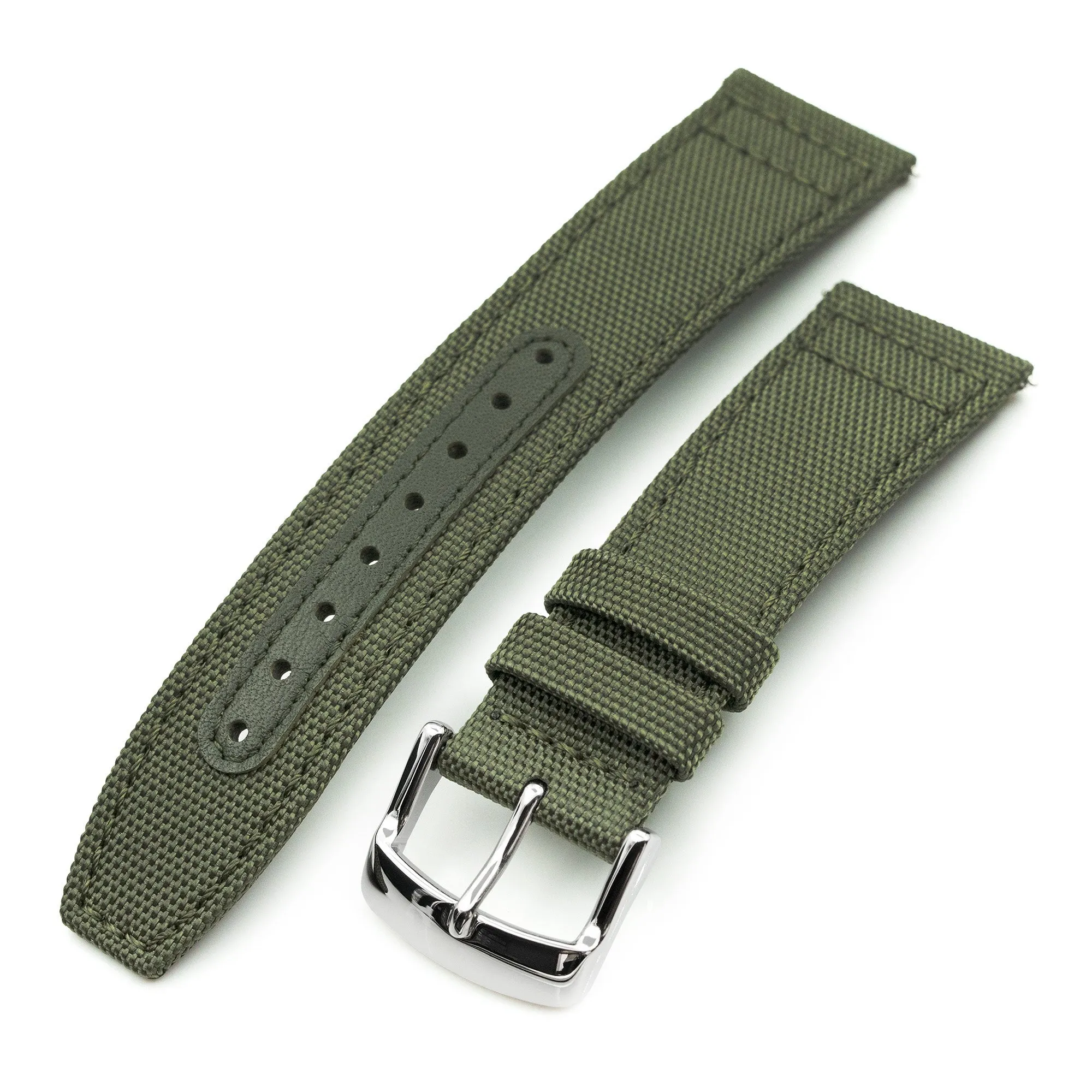 Q.R. Military Green Sailcloth Watch Band, leather lining