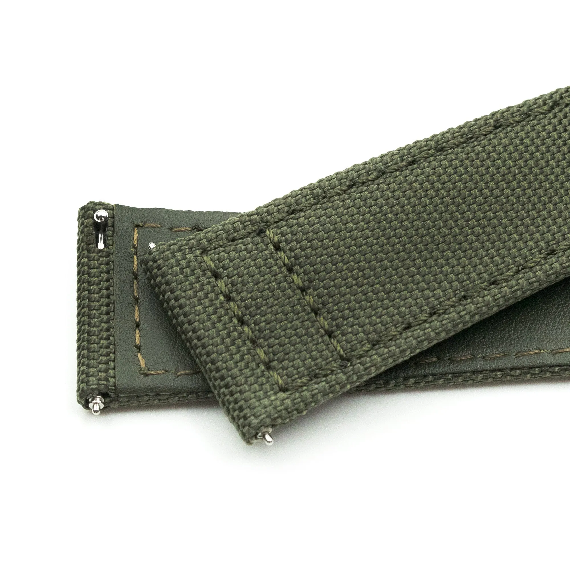 Q.R. Military Green Sailcloth Watch Band, leather lining