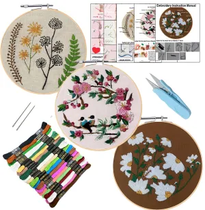 Qroof Embroidery Kit - Diy Set Of 8, Beginners To Advanced - 3 Pattern Designs, 8 Stitches - Ideal For Kids, Adults, Women - Cross Stitch Kit - Wood - Perfect For Beginners, Multi-coloured