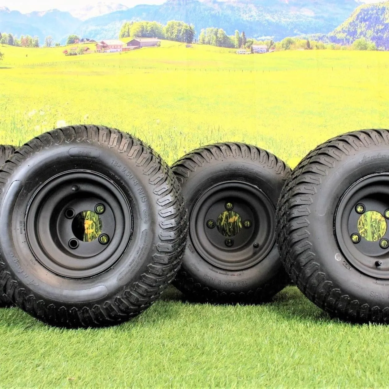 (Qty: 1 Tire/Wheel Assembly) Matte Black Wheels with 18x9.50-8 4 Ply Turf Tires for Golf and Lawn and Garden Equipment (Copy)