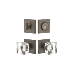 Quadrato Leather Rosette Entry Set with Quadrato Crystal Knob in Titanium Gray