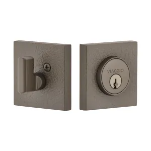 Quadrato Leather  Single Cylinder Deadbolt in Titanium Gray