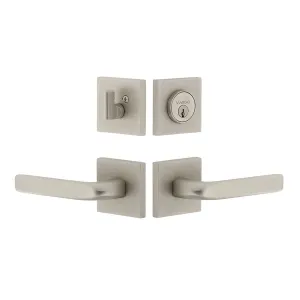 Quadrato Rosette Entry Set with Bella Lever in Satin Nickel