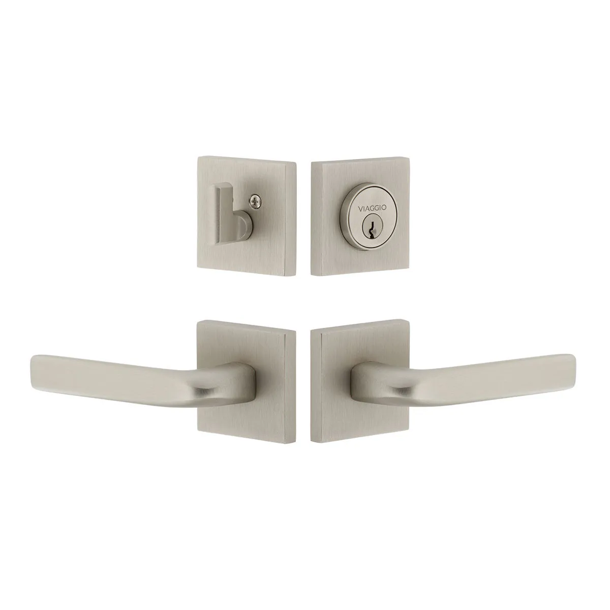 Quadrato Rosette Entry Set with Bella Lever in Satin Nickel