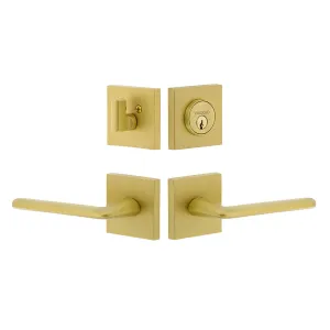 Quadrato Rosette Entry Set with Brezza Lever in Satin Brass