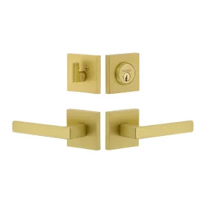 Quadrato Rosette Entry Set with Lusso Lever in Satin Brass