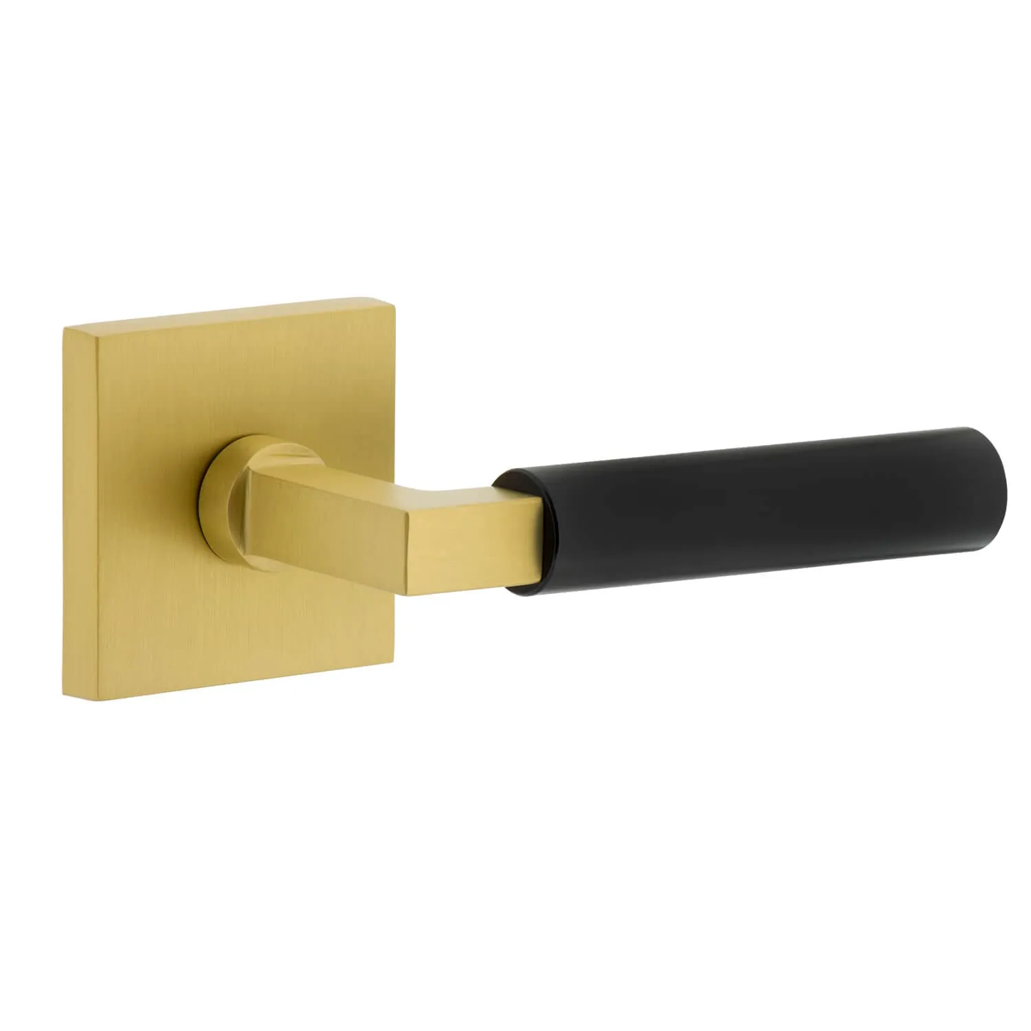 Quadrato Rosette in Satin Brass with Satin Black Contempo Smooth Lever