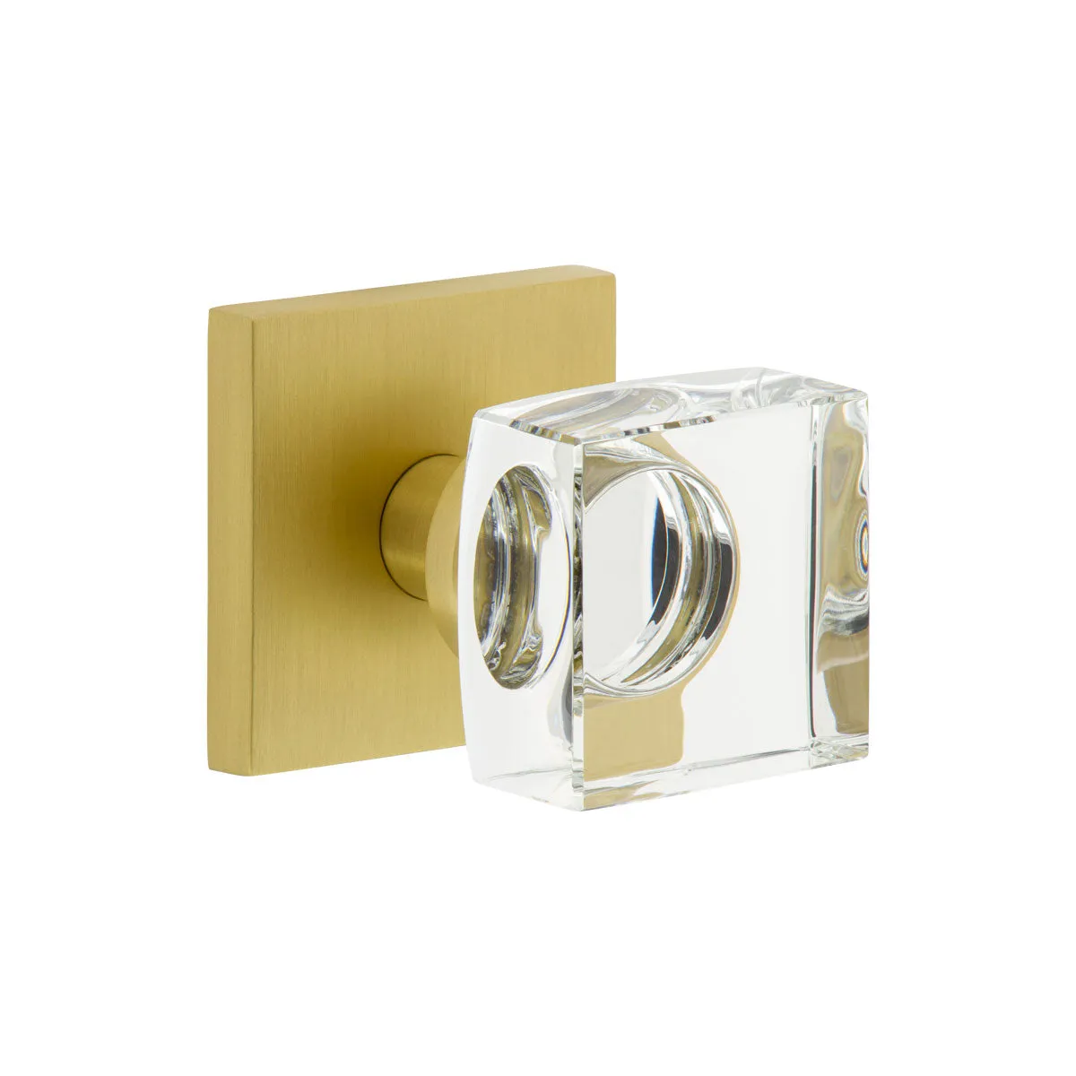 Quadrato Rosette with Quadrato Crystal Knob in Satin Brass