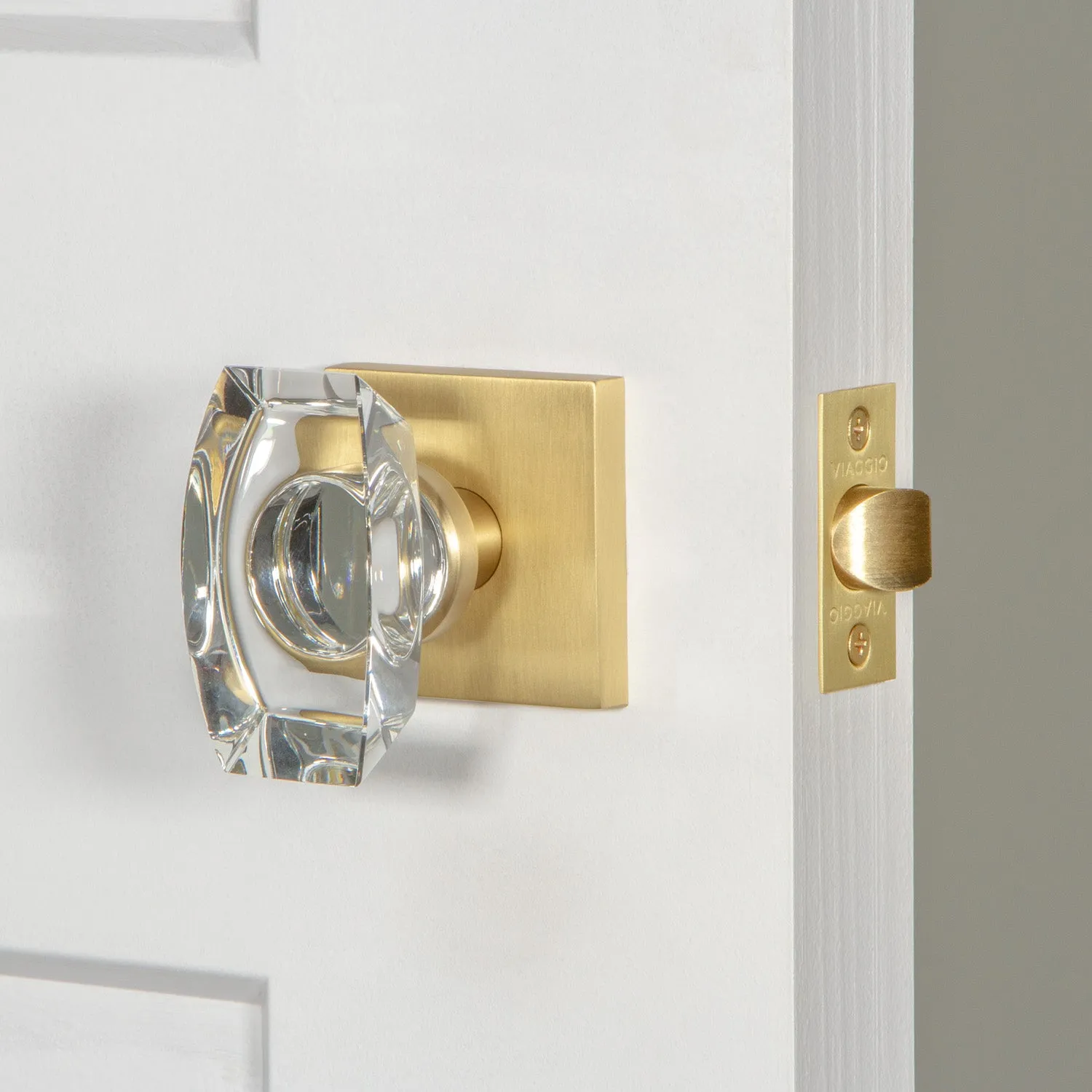 Quadrato Rosette with Stella Crystal Knob in Satin Brass