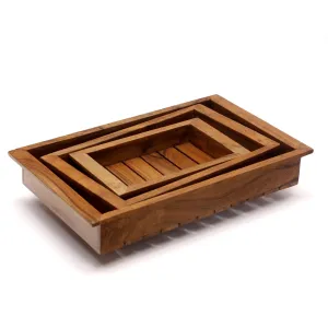 Quaint Wooden Stripe Tray Set - Set of 3