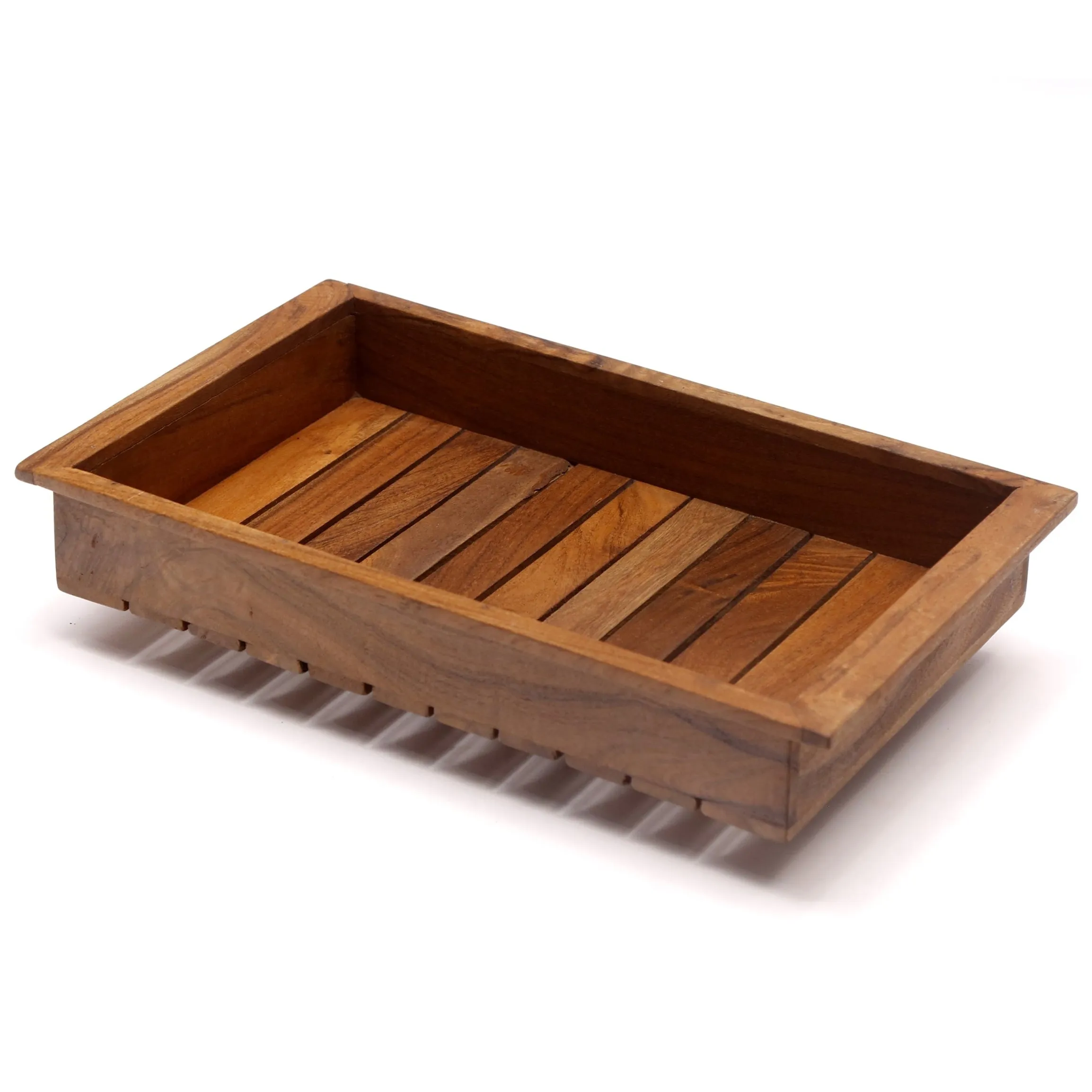 Quaint Wooden Stripe Tray Set - Set of 3