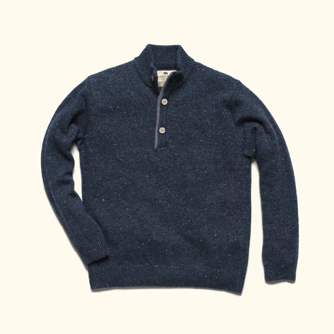 Quarter Button Wool Sweater | Navy Fleck