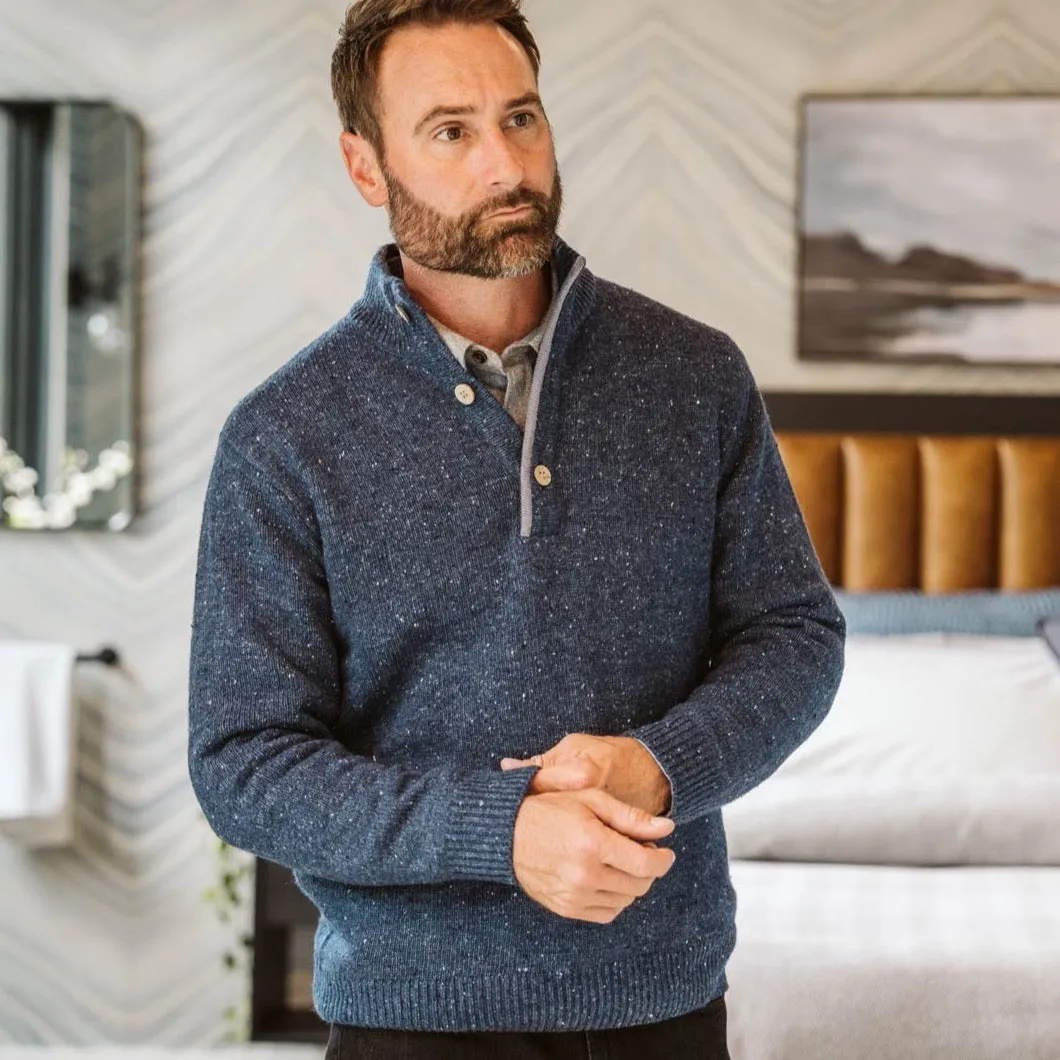 Quarter Button Wool Sweater | Navy Fleck