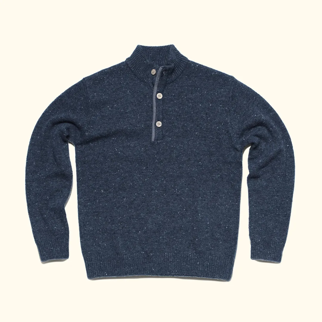 Quarter Button Wool Sweater | Navy Fleck