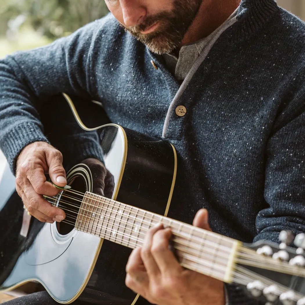 Quarter Button Wool Sweater | Navy Fleck