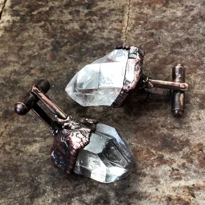 Quartz Cufflinks, electroformed copper & raw stone crystal cuff links