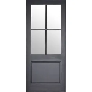 Quatro - Exterior 4-Lite Mahogany Wood Entry Solid Front Door with Clear Glass