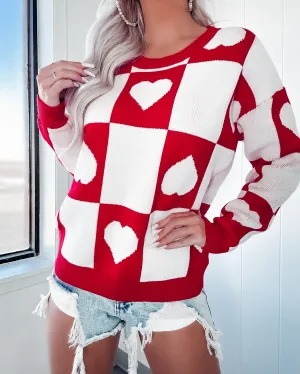 Queen Of Hearts Checkered Sweater - Red