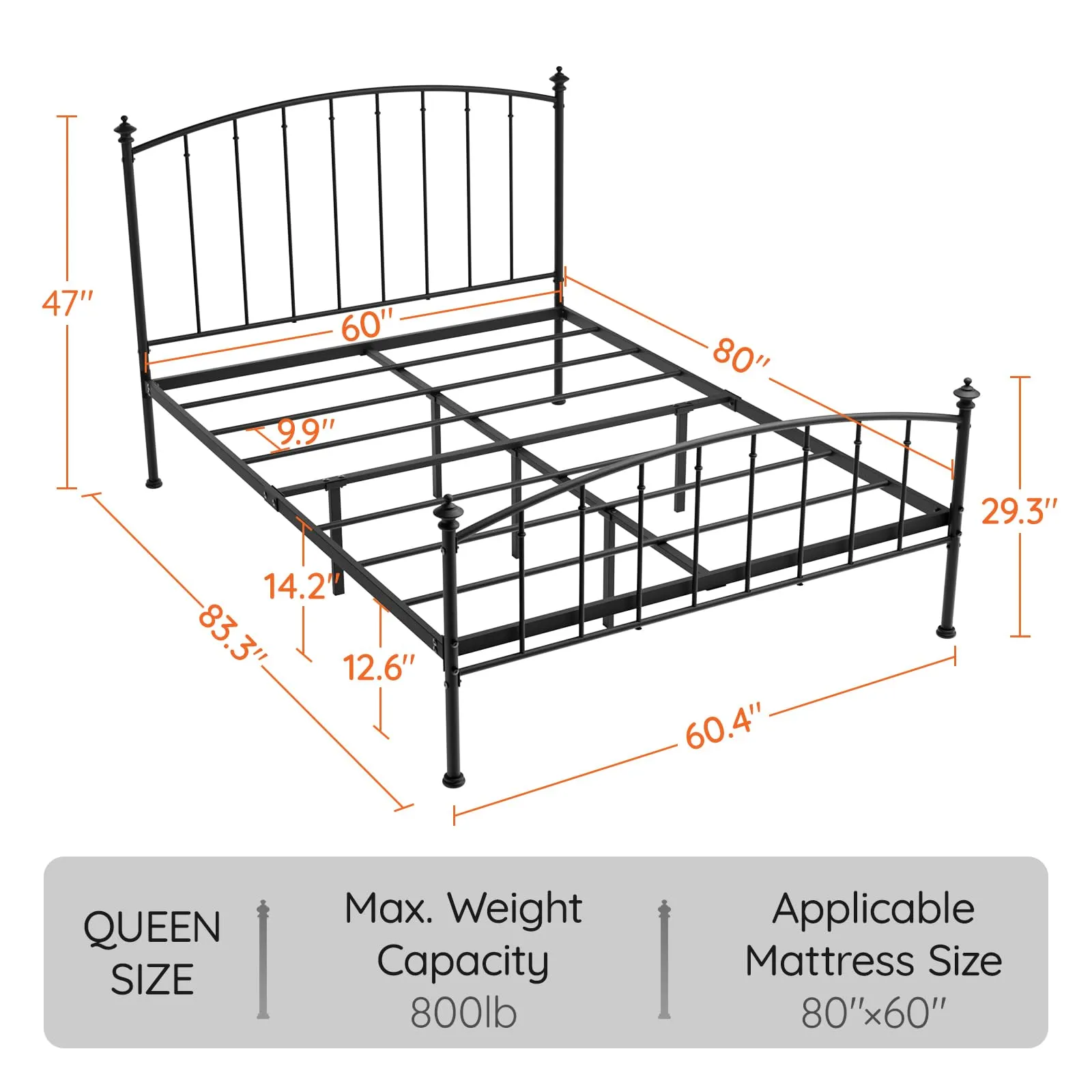 Queen Size Metal Platform Bed Frame, Victorian Wrought Iron-Art Design, Classic Black, Mattress Foundation with Headboard & Footboard, Under Bed Storage, No Box Spring Needed, Black