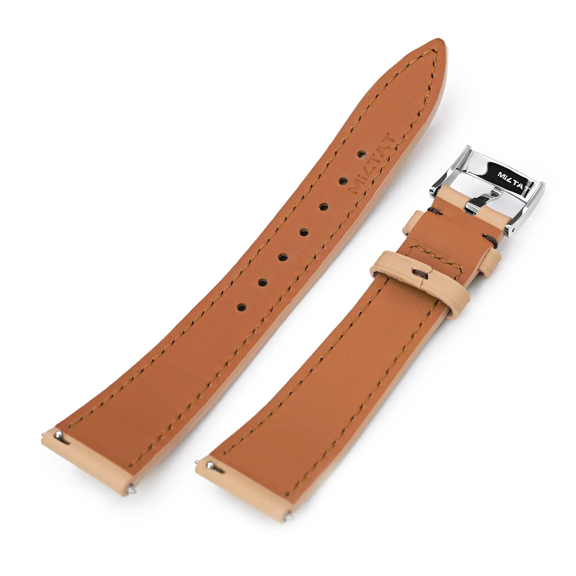 Quick Release, 20mm Beige Tapered Leather Strap, Brown St.