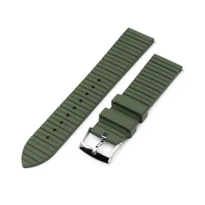 Quick Release Straight End Military Green Groove Stripe FKM Rubber Strap