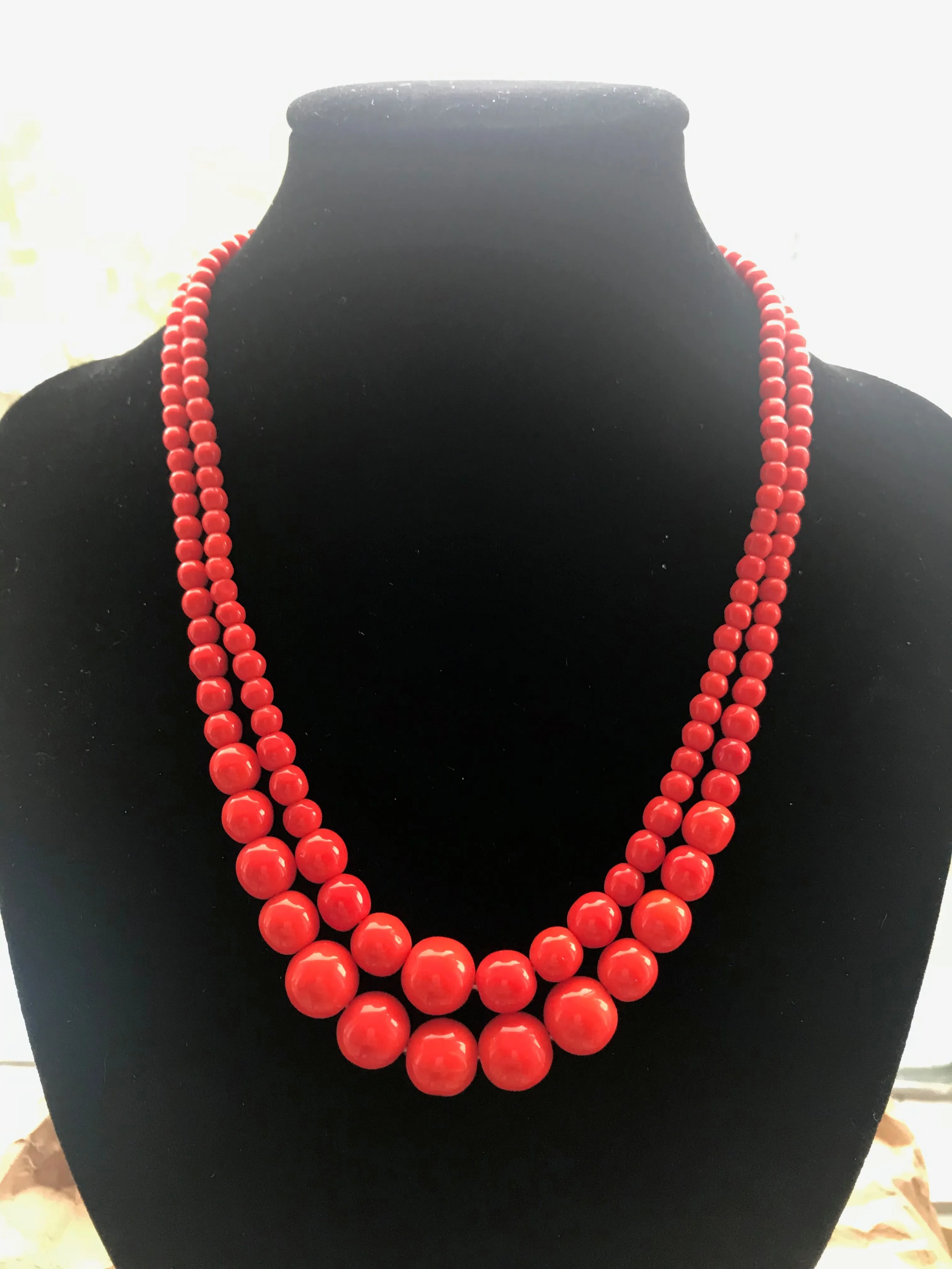 Quietly Dramatic Vintage Soft Red Glass Beads - 16" / 40cm long