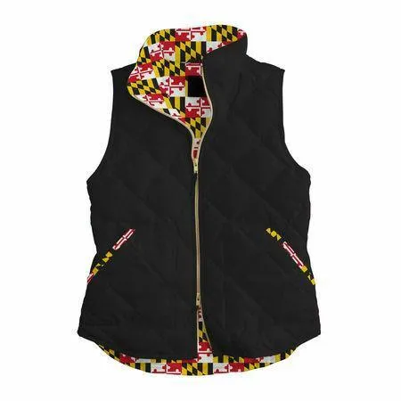 Quilted Maryland Flag (Black) / Ladies Junior Reversible Vest