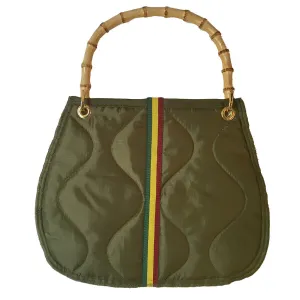 Quilted Nylon Bamboo Handle Bag | Olive